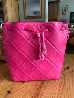 Quilted HOT Pink Leather Bucket Bag - Women's Shoulder Bag